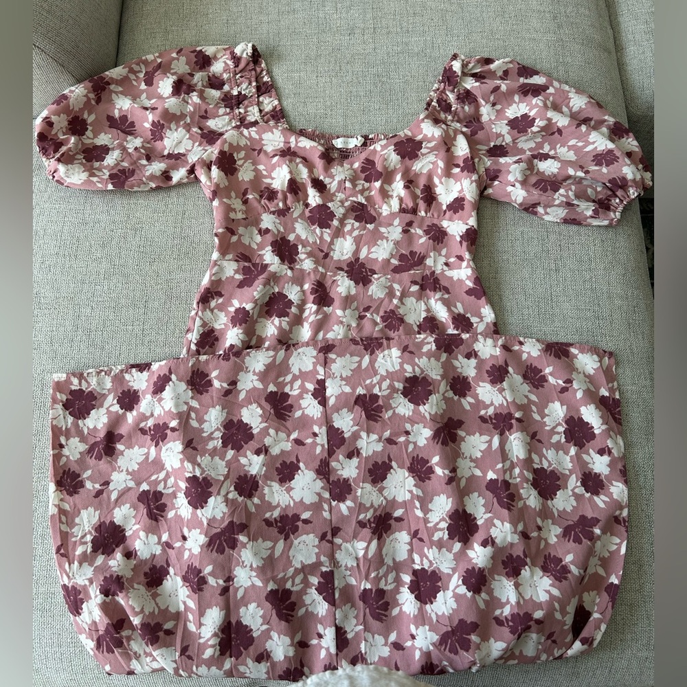 Lush Floral Midi Dress in Pink and White